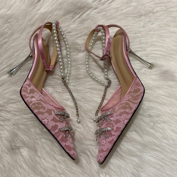 Mach & Mach Mini Bow embellished pink kitten lace pump heel‎ size 36EU - Picture 11 of 13